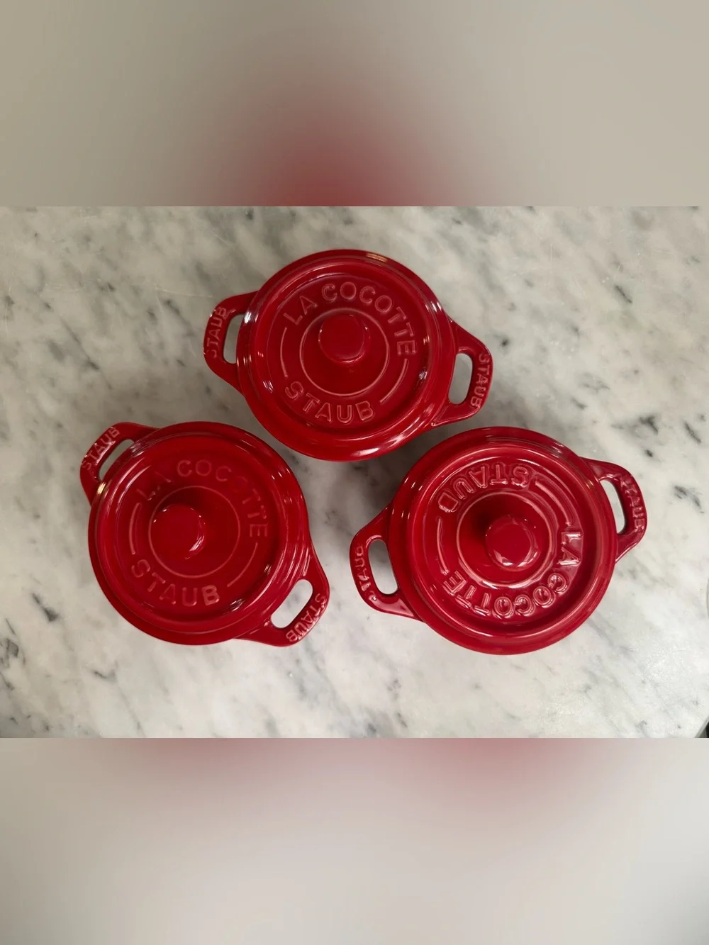STAUB Trio of petite ceramic Dutch ovens Red NWT (#bin zap)